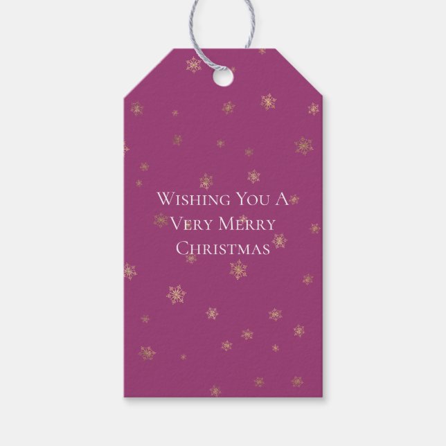 Étiquettes-cadeau Pink Boysenberry Christmas Gold Snowflakes (Devant)