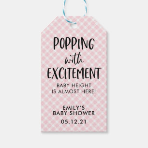Étiquettes-cadeau Pink Check Popcorn Favoriser Tags, Fille Baby show