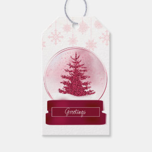 Étiquettes-cadeau Pink Christmas Tree Snow Globe