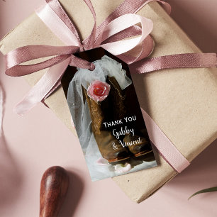 Étiquettes-cadeau Pink Country Rose Cowboy Boots Western Mariage