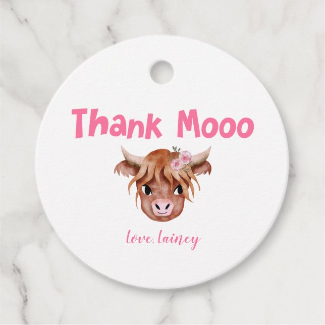 Étiquettes Cadeau Pink Cow Thème Anniversaire (Devant)