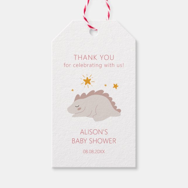 Étiquettes-cadeau Pink Dinosaur Twinkle Stars Baby Girl (Devant)