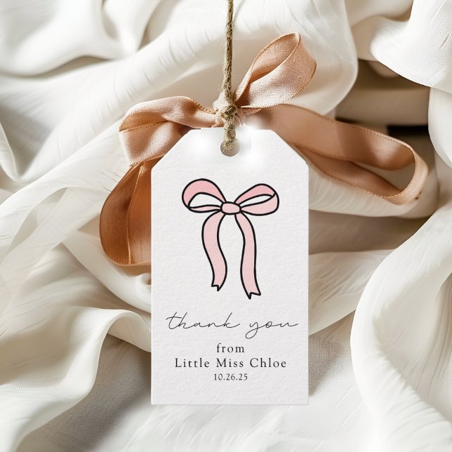 Étiquettes-cadeau Pink Doodle Bow Baby Girl 1st Birthday Favoriser T (Créateur téléchargé)