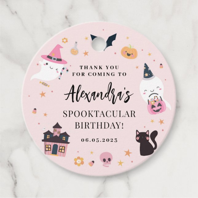 Étiquettes Cadeau Pink Éffrayant Halloween Anniversaire Favoriser Ta (Devant)