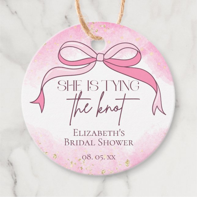 Étiquettes Cadeau Pink Elegant Elle noue la Fête des mariées de noeu (Devant)
