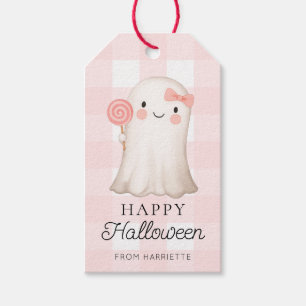 Étiquettes-cadeau Pink En vichy Halloween joyeux mignon Fantôme d'Ha
