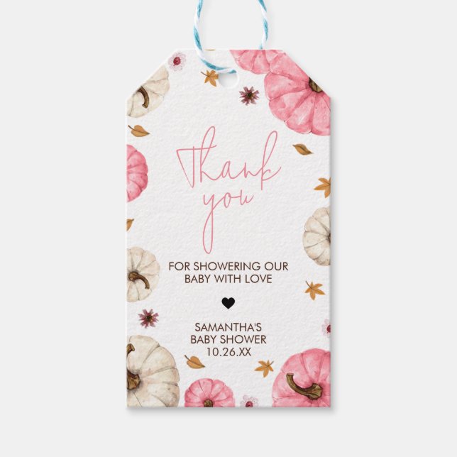 Étiquettes-cadeau Pink Fall Little Citrouille Baby shower Favoriser  (Devant)