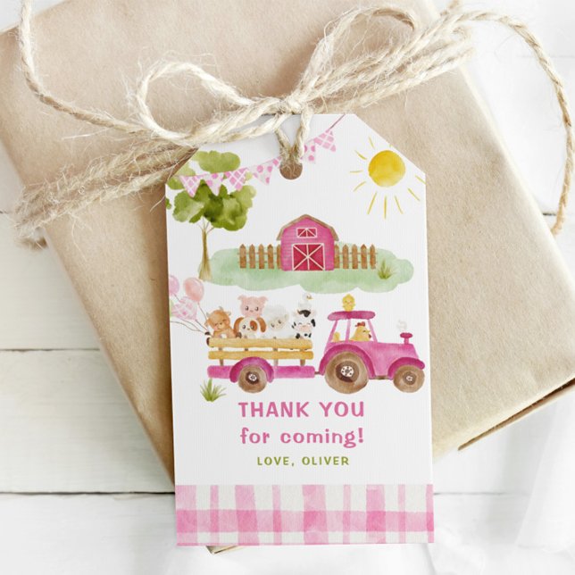 Étiquettes-cadeau Pink Farm animaux filles fête d'anniversaire (Créateur téléchargé)
