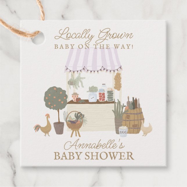 Étiquettes Cadeau Pink Farmers Market Farm Baby shower frais (Devant)