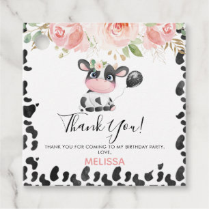 Étiquettes Cadeau Pink Floral Carré Vache Imprimer Anniversaire Merc