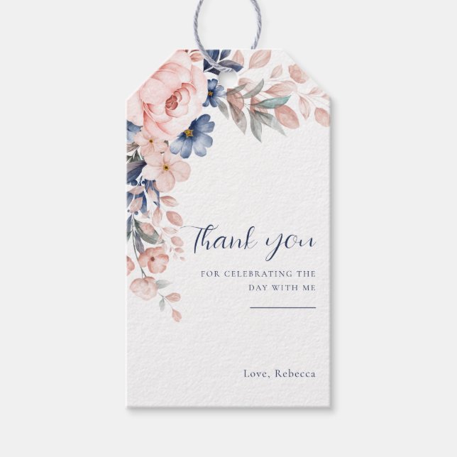 Étiquettes-cadeau Pink Floral Élégant Script 60e anniversaire n'impo (Devant)