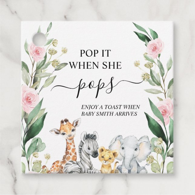Étiquettes Cadeau Pink Floral Folial Safari Pop It Baby shower (Devant)