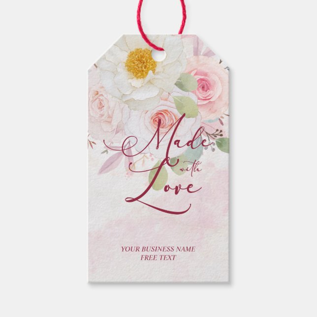 Étiquettes-cadeau Pink Floral Made with Love Whimsical Quote (Devant)