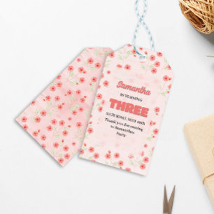 Étiquettes-cadeau Pink Floral Troisième anniversaire Personnalisé Fê