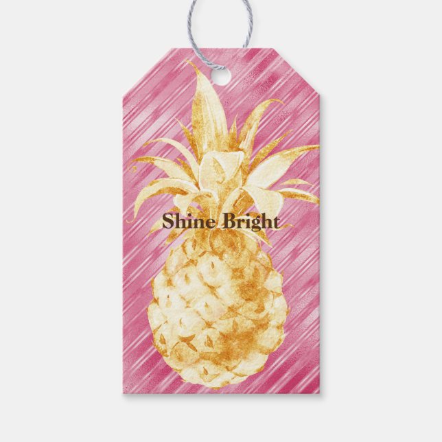 Étiquettes-cadeau Pink Glam Stripes Gold Tropical Pineappy (Devant)