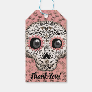 Étiquettes-cadeau Pink & Gold Sugar Skull Whimsical Cute Party