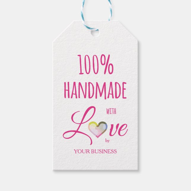 Étiquettes-cadeau Pink Heart 100% Quote Craft Articles Handmade (Devant)