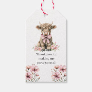 Étiquettes-cadeau Pink Highland Cow Anniversaire Fête Favoriser