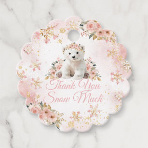 Étiquettes Cadeau Pink hiver White Bear C'est un Baby shower fille