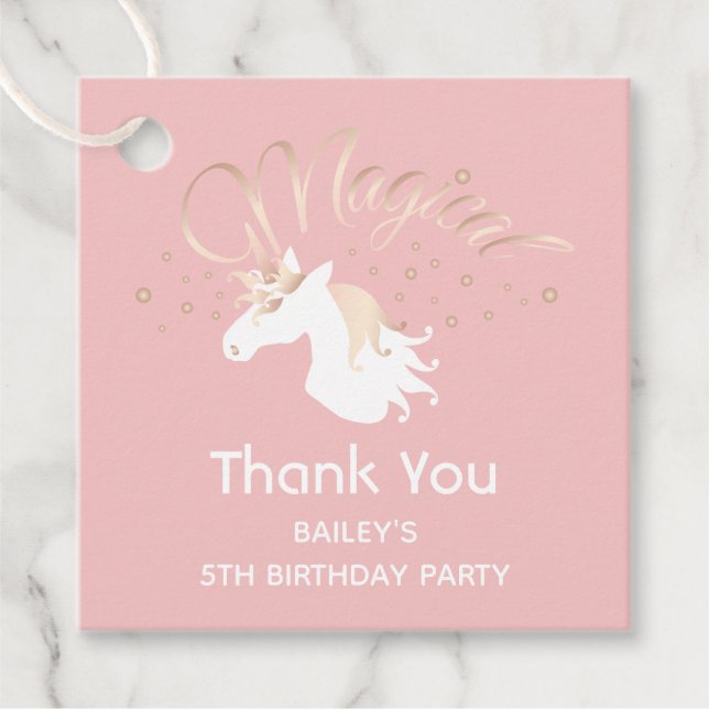 Étiquettes Cadeau Pink Magical Unicorn Fille Anniversaire de enfant  (Devant)