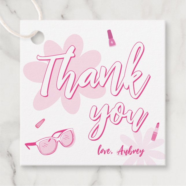 Étiquettes Cadeau Pink Malibu Venez sur Besties Anniversaire Merci (Devant)
