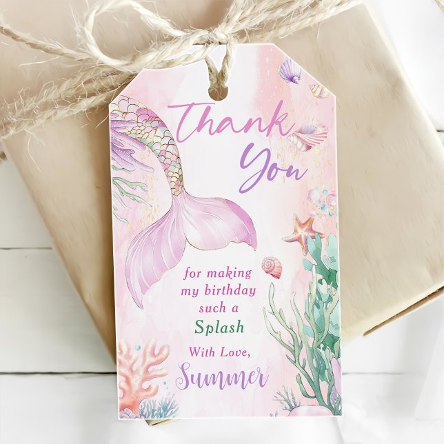 Étiquettes-cadeau Pink Mermaid 1st Birthday Oneder The Sea (Créateur téléchargé)
