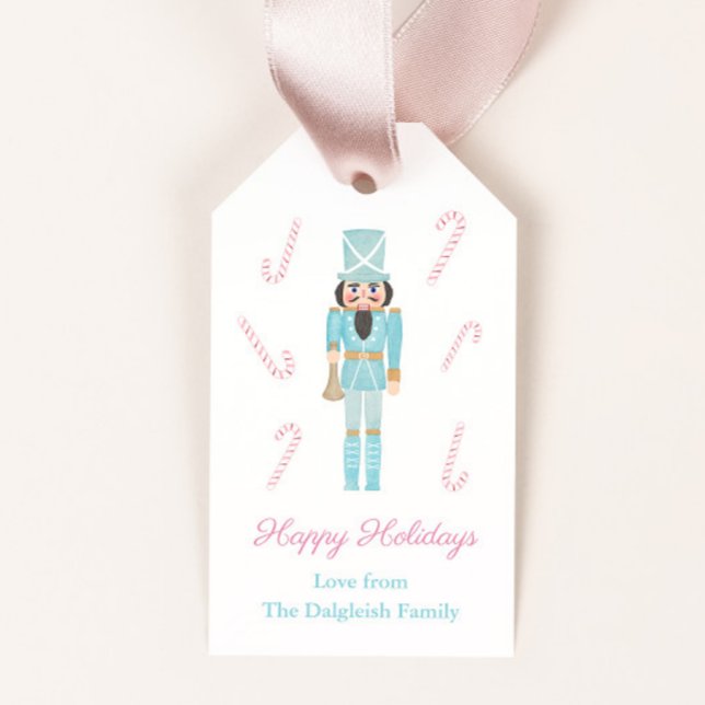 Étiquettes-cadeau Pink Mint Nutcracker Ballet Sucres de canne Fêtes (Mint nutcracker with candy canes merry christmas gift tags)