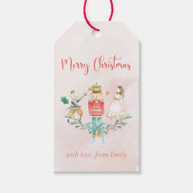 Étiquettes-cadeau Pink Nutcracker Girl Cadeau Holly Noël (Devant)