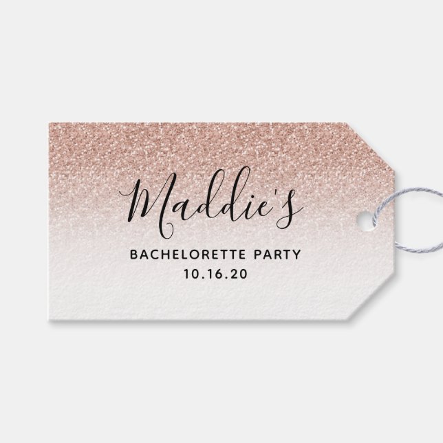 Étiquettes-cadeau Pink Ombre Parties scintillant Bachelorette Nom de (Devant (Horizontal))