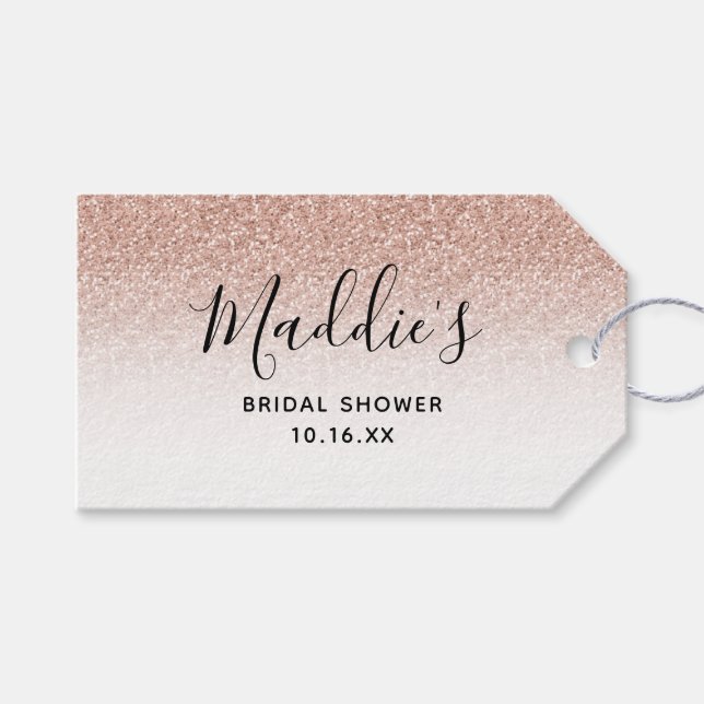 Étiquettes-cadeau Pink Ombre Parties scintillant Fête des mariées No (Devant (Horizontal))