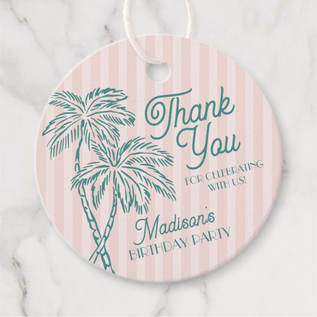 Étiquettes Cadeau Pink Palm Spring Pastel Beach Anniversaire (Devant)