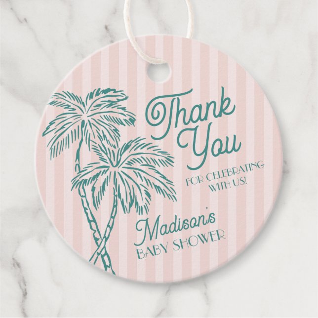 Étiquettes Cadeau Pink Palm Spring Pastel Beach Baby shower (Devant)
