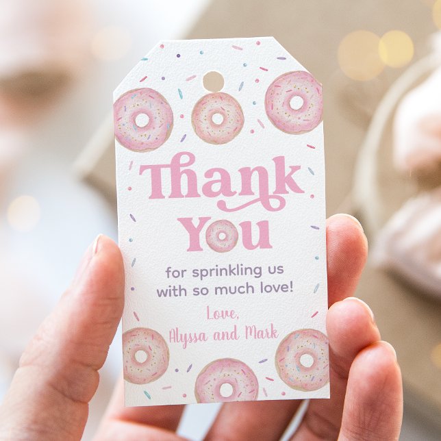 Étiquettes-cadeau Pink Pastel Donut Baby Sprinkl Merci (Créateur téléchargé)