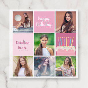 Étiquettes Cadeau Pink Photo Collage Custom Femmes's Birthday Party