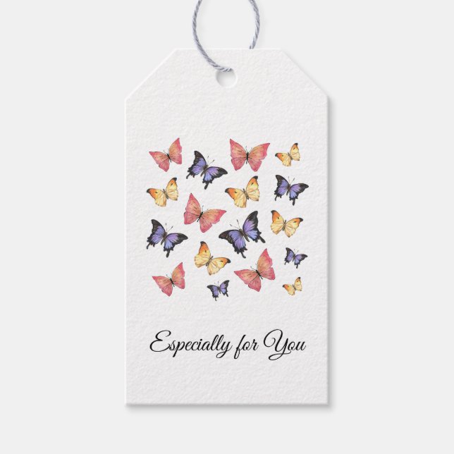 Étiquettes-cadeau Pink Purple Butterflies Modern Script  (Devant)