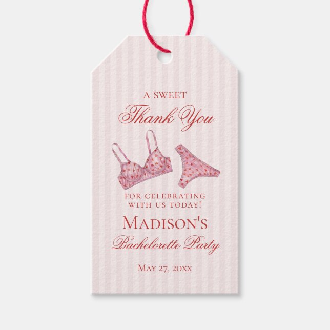 Étiquettes-cadeau Pink & Red Heart Lingerie Bachelorette Party Favor (Devant)