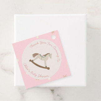 Étiquettes Cadeau Pink Rocking Horse Stars & Bow Girl Baby Shower