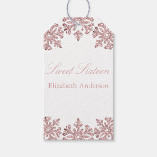 Étiquettes-cadeau Pink Rose Gold Snowflake Winter Sweet 16