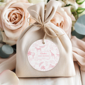 Étiquettes Cadeau Pink Safari Jungle Animals Baby Shower Favor