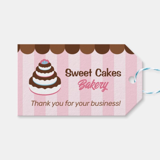 Étiquettes-cadeau Pink Stripes Boulangerie de gâteau Brown Emballage (Devant (Horizontal))