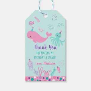 Étiquettes-cadeau Pink Under the Sea Nautical Whale Birthday