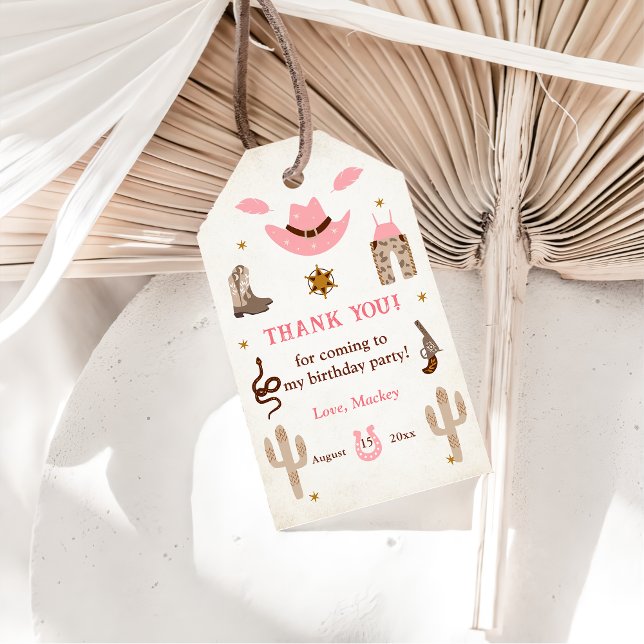 Étiquettes-cadeau Pink Western Cowboy fête d'anniversaire (Créateur téléchargé)