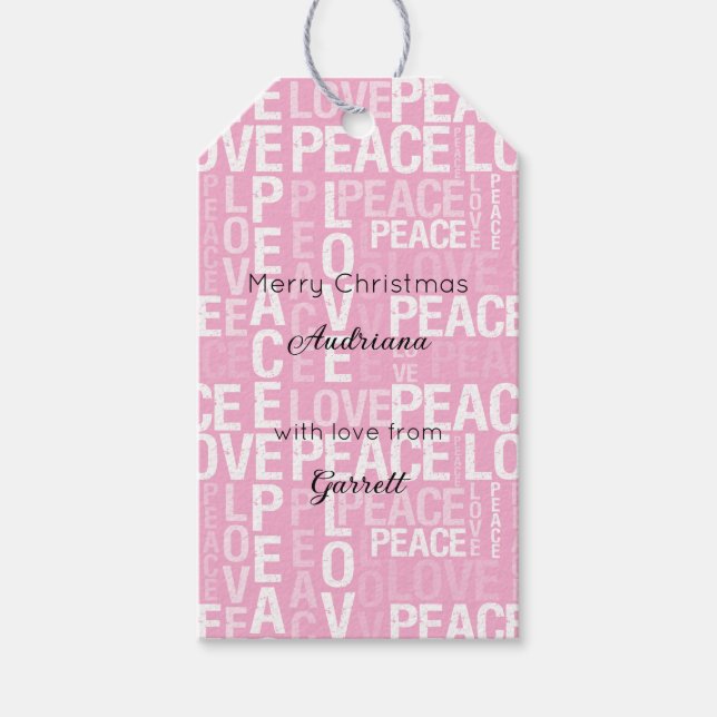 Étiquettes-cadeau Pink White Peace Love Christmas (Devant)