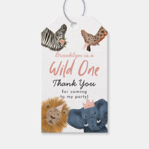 Étiquettes-cadeau Pink Wild One Safari Animaux Anniversaire