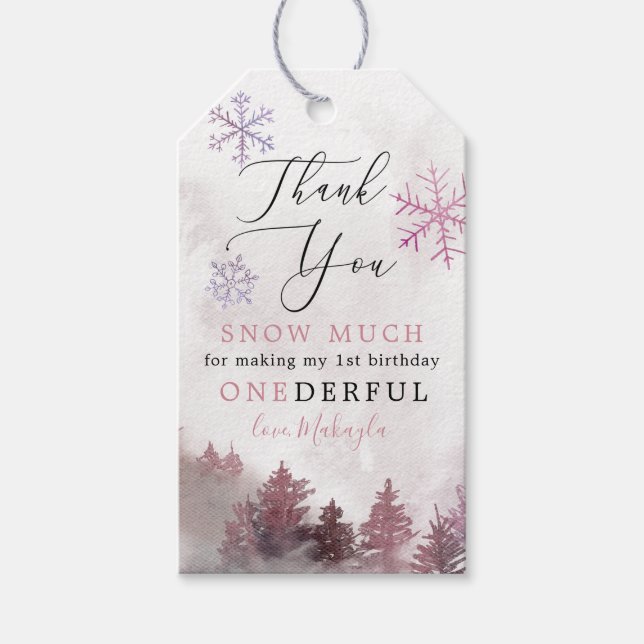 Étiquettes-cadeau Pink Winter ONE derland Girl 1er anniversaire (Devant)