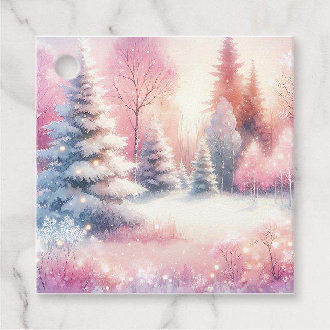 Étiquettes Cadeau Pink Winter Wonderland Noël (Devant)