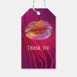 Étiquettes-cadeau Pink Zebra Print Rainbow Gold Parties scintillant 