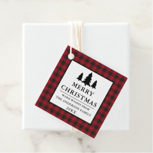 Étiquettes Cadeau Pins de buffle rouge Joyeux Noël