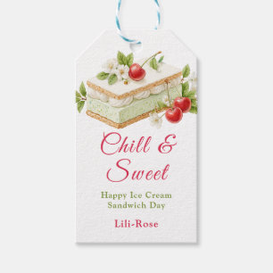 Étiquettes-cadeau Pistachio Crème glacée Sandwich Day Aquarelle
