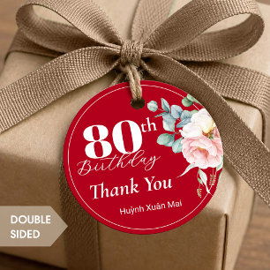 Étiquettes Cadeau Pivoine sur Anniversaire Rouge